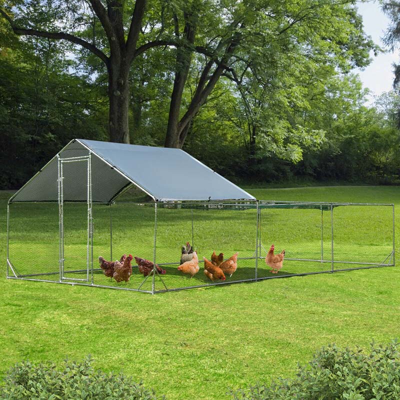 20FT Large Metal Chicken Coop Walk-in Poultry Cage with Waterproof & Sun-Proof Cover, Half Spire Duck Rabbit Hen Run House for Outdoor Backyard Farm