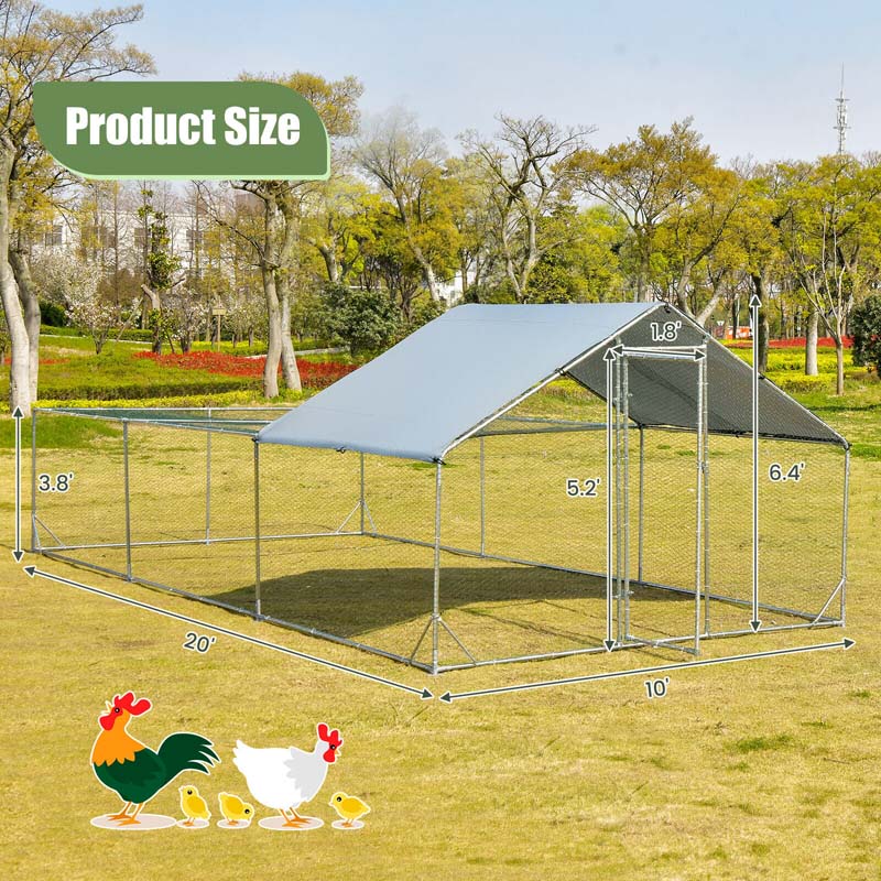 20FT Large Metal Chicken Coop Walk-in Poultry Cage with Waterproof & Sun-Proof Cover, Half Spire Duck Rabbit Hen Run House for Outdoor Backyard Farm