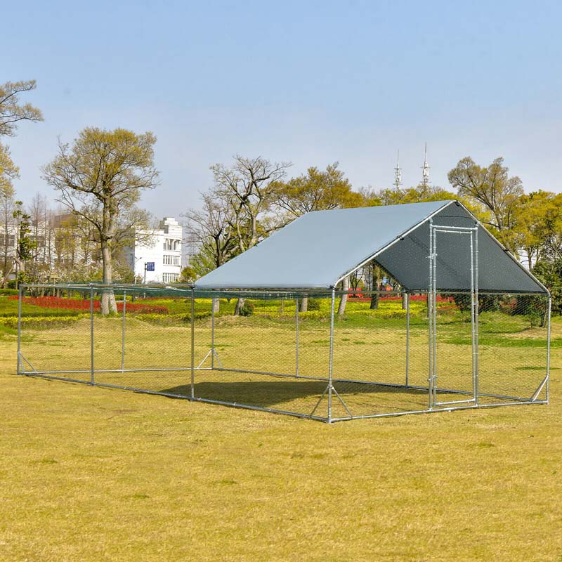 20FT Large Metal Chicken Coop Walk-in Poultry Cage with Waterproof & Sun-Proof Cover, Half Spire Duck Rabbit Hen Run House for Outdoor Backyard Farm