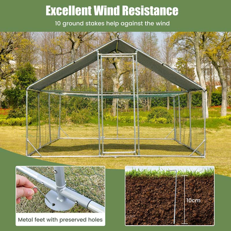 20FT Large Metal Chicken Coop Walk-in Poultry Cage with Waterproof & Sun-Proof Cover, Half Spire Duck Rabbit Hen Run House for Outdoor Backyard Farm