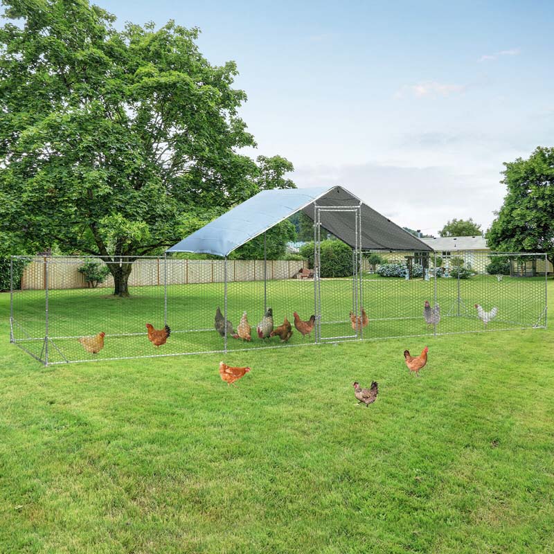 23 x 6.6 FT Half Spire Large Metal Chicken Coop Walk-in Poultry Cage Hen Duck Rabbit Run House with Cover