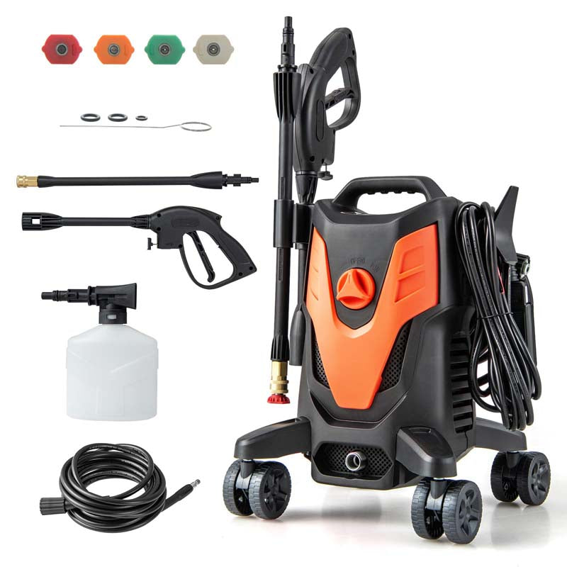 2400 PSI 1.7 GPM Portable Electric High-Pressure Power Washer w/4 Quick Nozzles & Universal Wheels, IPX5 Floor Car Wash Cleaning Machine