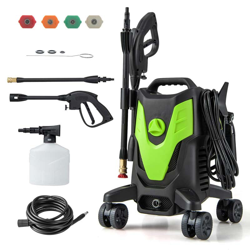 2400 PSI 1.7 GPM Portable Electric High-Pressure Power Washer w/4 Quick Nozzles & Universal Wheels, IPX5 Floor Car Wash Cleaning Machine