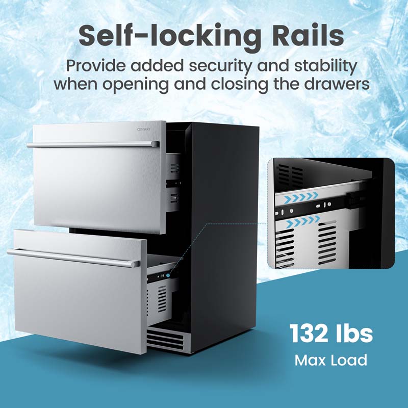 24" 4.9 Cu.Ft Dual Drawer Beverage Refrigerator, Built-in/Freestanding Undercounter Beverage Cooler with 37℉-64℉ Temp Range for Home Commercial Use