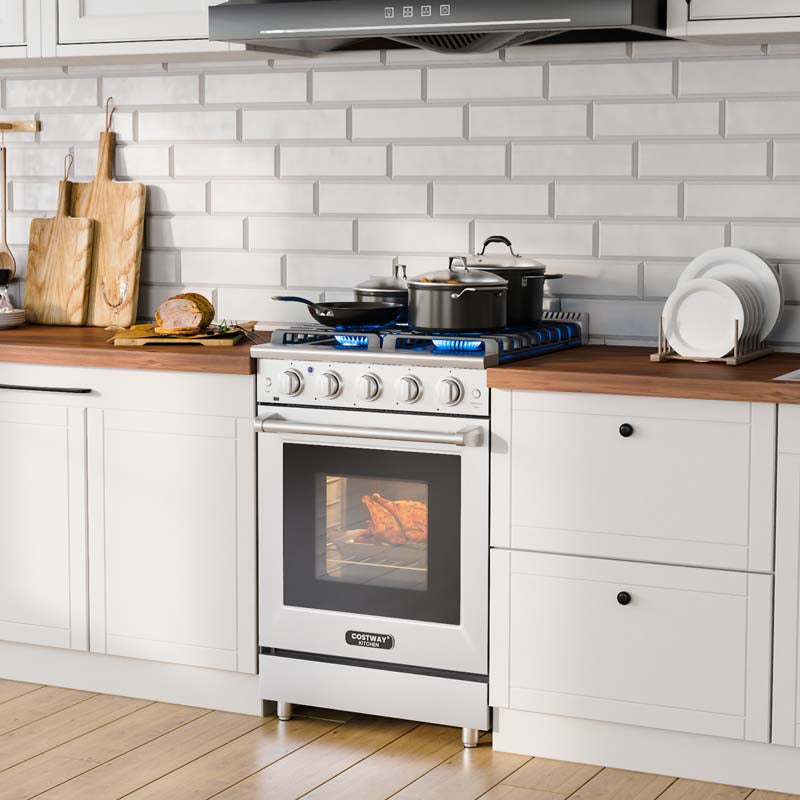 24" Freestanding Dual Fuels Natural Gas Range with 4 Burners Cooktop & 3.73 Cu.Ft. Convection Oven, Storage Drawer