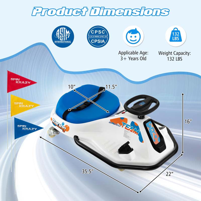 24V Kids Ride On Drift Car with 360° Spin, 3 Flags Included, Electric Drifting Go Kart for Kids, Racing Car for Toddlers Aged 3+