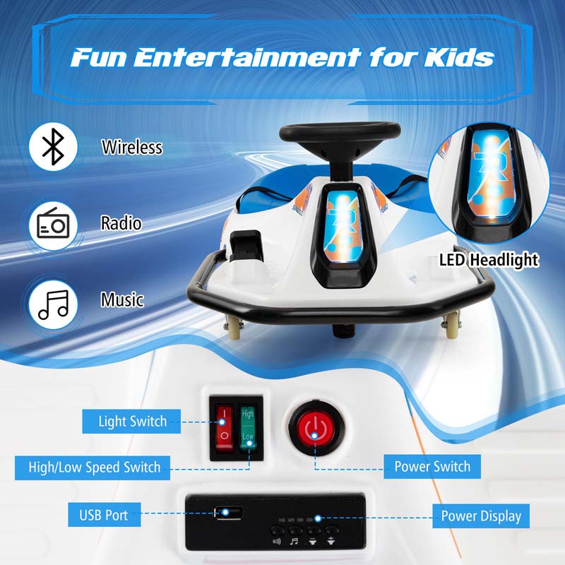 24V Kids Ride On Drift Car with 360° Spin, 3 Flags Included, Electric Drifting Go Kart for Kids, Racing Car for Toddlers Aged 3+