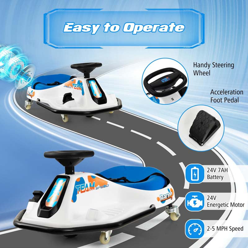 24V Kids Ride On Drift Car with 360° Spin, 3 Flags Included, Electric Drifting Go Kart for Kids, Racing Car for Toddlers Aged 3+