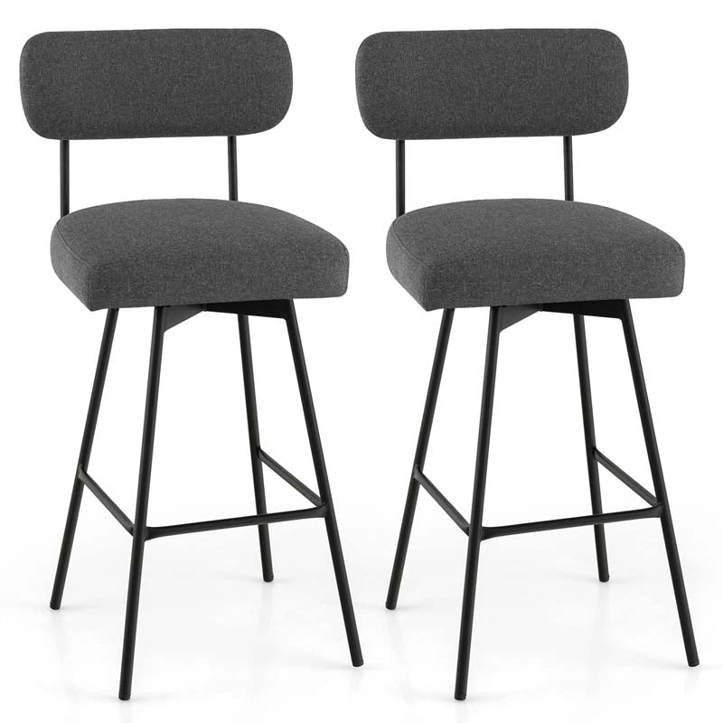 Swivel Bar Stools Set of 2, 29" Upholstered Bar Height Chairs with Back, Heavy-Duty Metal Legs & Footrest for Kitchen Island, Home Bar