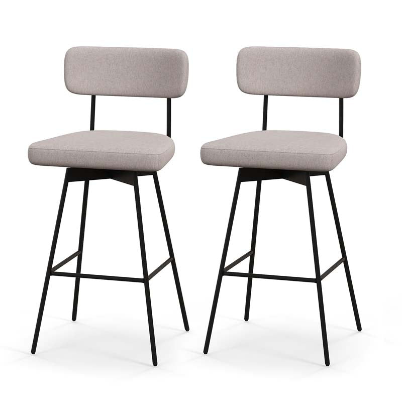 Swivel Bar Stools Set of 2, 29" Upholstered Bar Height Chairs with Back, Heavy-Duty Metal Legs & Footrest for Kitchen Island, Home Bar
