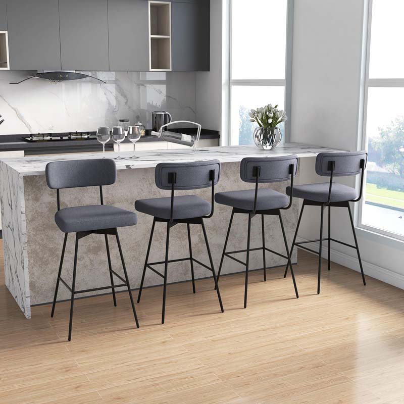 Swivel Bar Stools Set of 2, 29" Upholstered Bar Height Chairs with Back, Heavy-Duty Metal Legs & Footrest for Kitchen Island, Home Bar
