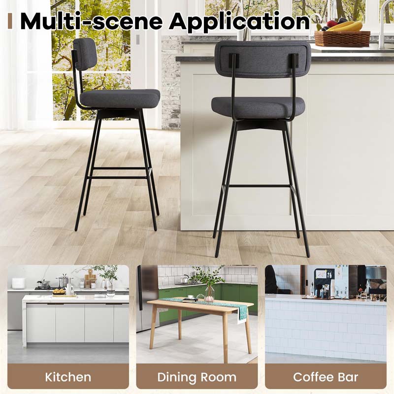 Swivel Bar Stools Set of 2, 29" Upholstered Bar Height Chairs with Back, Heavy-Duty Metal Legs & Footrest for Kitchen Island, Home Bar