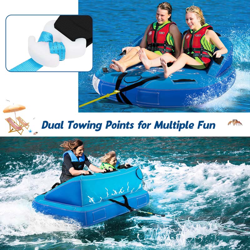 2-Person Inflatable Towable Tube for Boating, Water Sport Towable Sofa Style Boat Tube with Drainage, Dual Tow Points & EVA Seat Pads