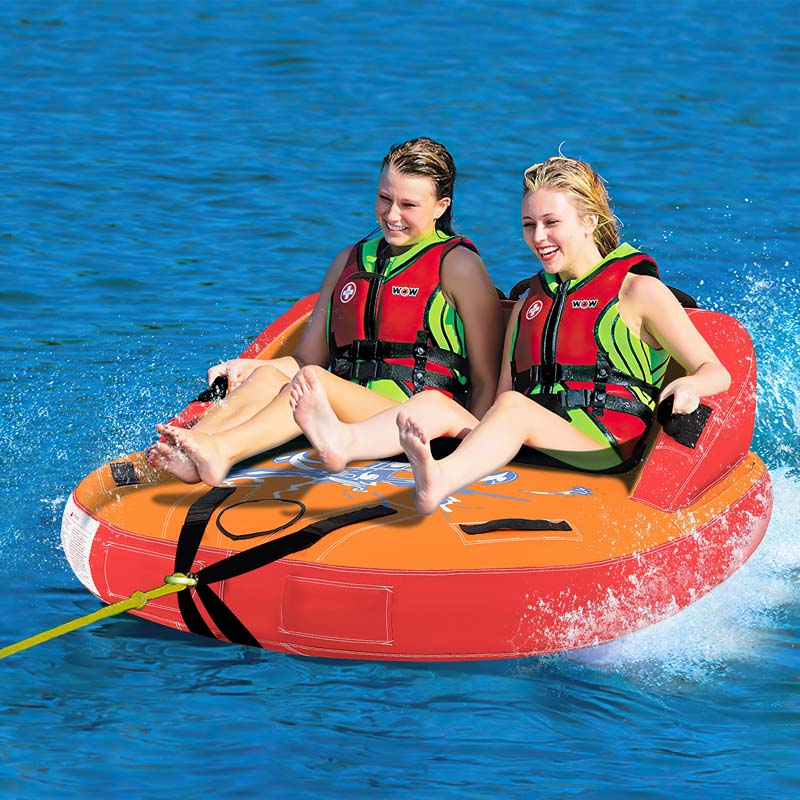 2-Person Inflatable Towable Tube for Boating, Water Sport Towable Sofa Style Boat Tube with Drainage, Dual Tow Points & EVA Seat Pads