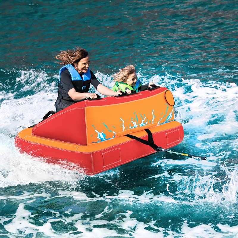 2-Person Inflatable Towable Tube for Boating, Water Sport Towable Sofa Style Boat Tube with Drainage, Dual Tow Points & EVA Seat Pads