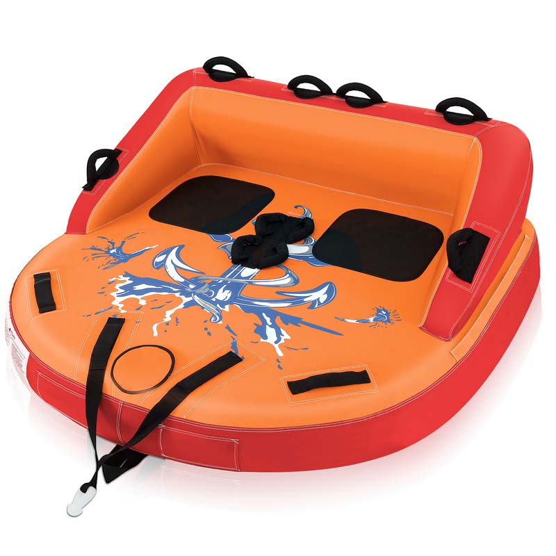 2-Person Inflatable Towable Tube for Boating, Water Sport Towable Sofa Style Boat Tube with Drainage, Dual Tow Points & EVA Seat Pads