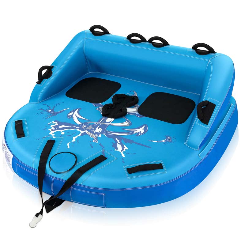 2-Person Inflatable Towable Tube for Boating, Water Sport Towable Sofa Style Boat Tube with Drainage, Dual Tow Points & EVA Seat Pads
