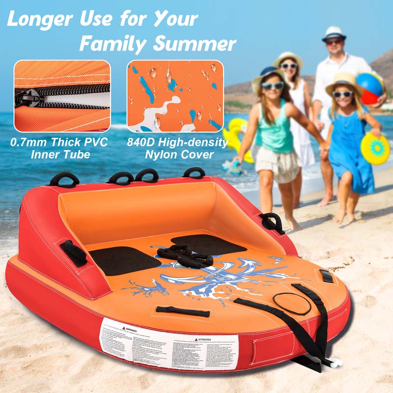 2-Person Inflatable Towable Tube for Boating, Water Sport Towable Sofa Style Boat Tube with Drainage, Dual Tow Points & EVA Seat Pads