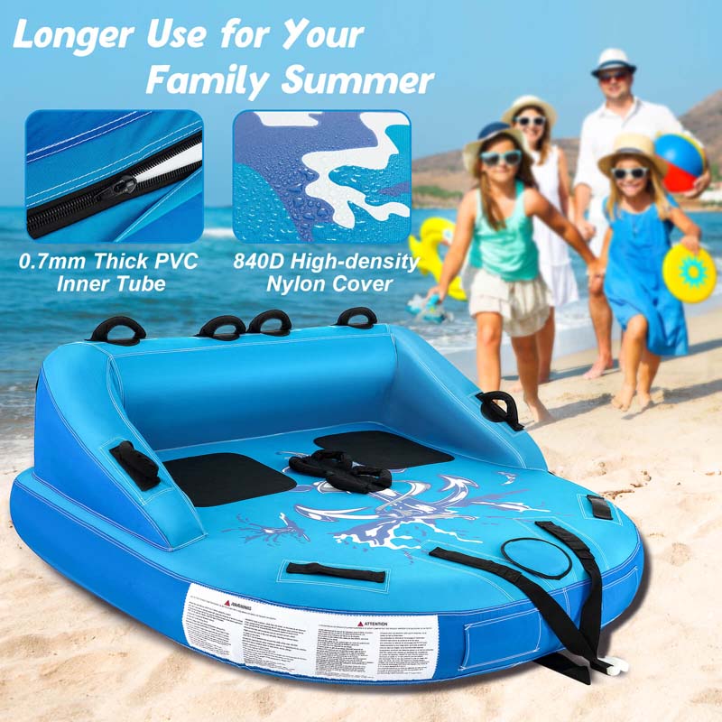 2-Person Inflatable Towable Tube for Boating, Water Sport Towable Sofa Style Boat Tube with Drainage, Dual Tow Points & EVA Seat Pads