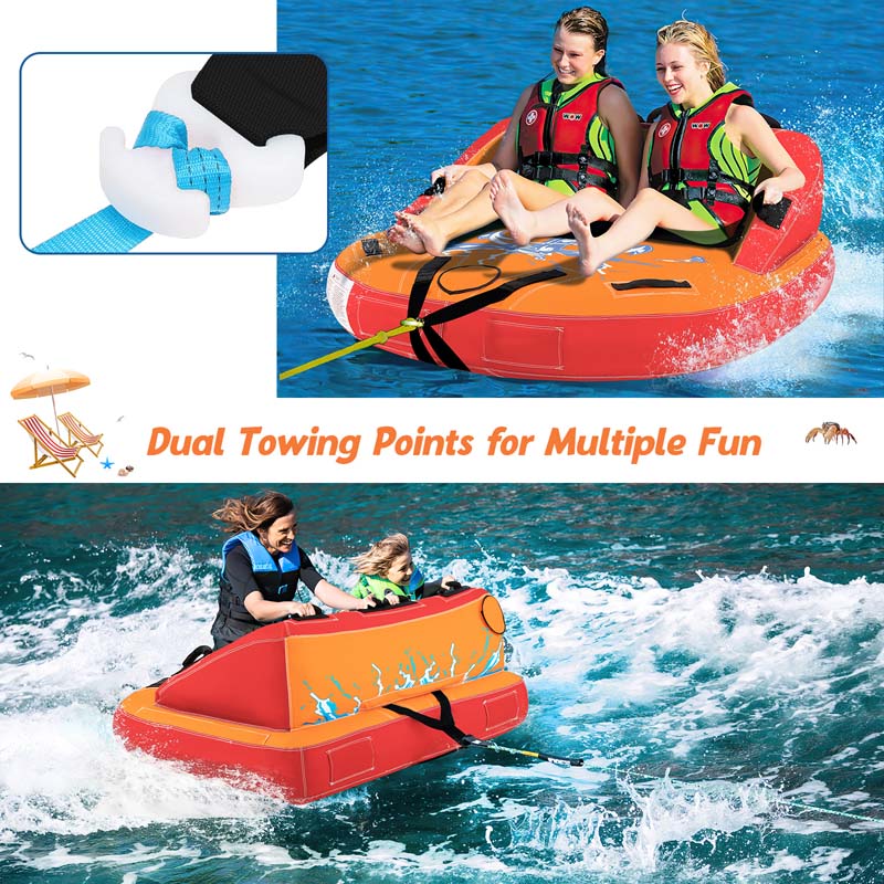 2-Person Inflatable Towable Tube for Boating, Water Sport Towable Sofa Style Boat Tube with Drainage, Dual Tow Points & EVA Seat Pads