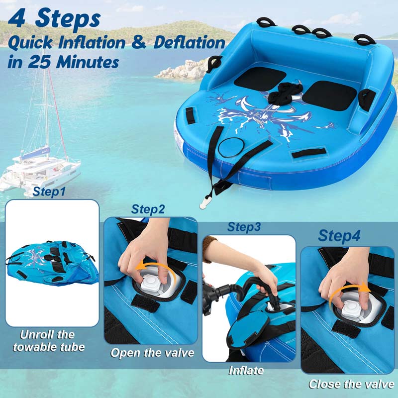 2-Person Inflatable Towable Tube for Boating, Water Sport Towable Sofa Style Boat Tube with Drainage, Dual Tow Points & EVA Seat Pads