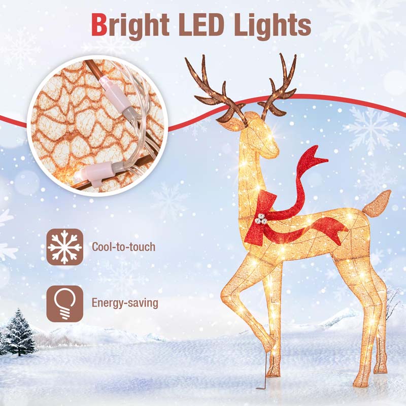 3-Piece Large Lighted Christmas Reindeer Family Set, Light Up Xmas Decorations w/440 LED Lights, Bows, Buck, Doe & Fawn, Pre-Lit Deer Set
