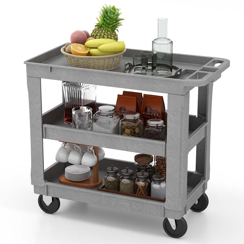 3-Tier PP Service Utility Cart Heavy-Duty Rolling Work Cart with 550 LBS Max Load and Adjustable Middle Shelf