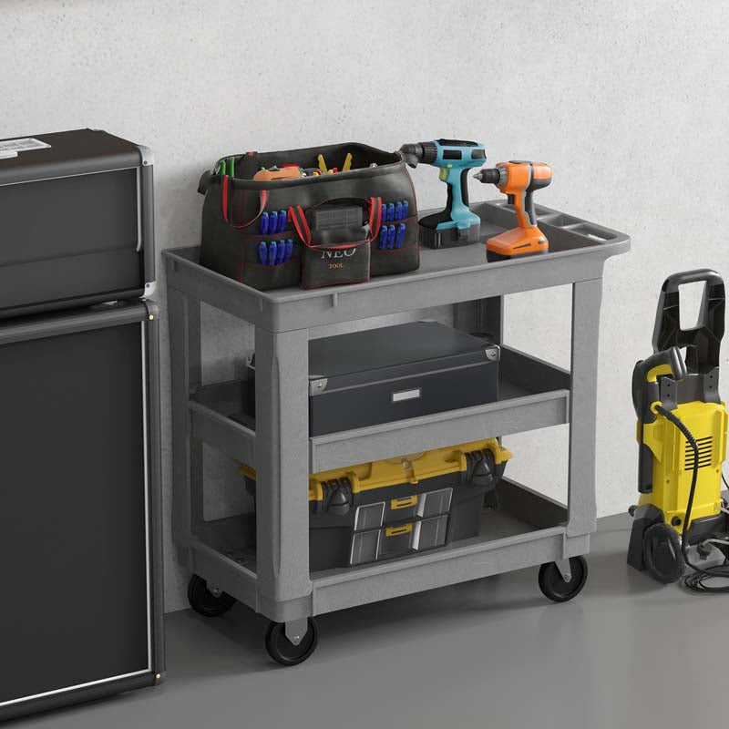3-Tier PP Service Utility Cart Heavy-Duty Rolling Work Cart with 550 LBS Max Load and Adjustable Middle Shelf