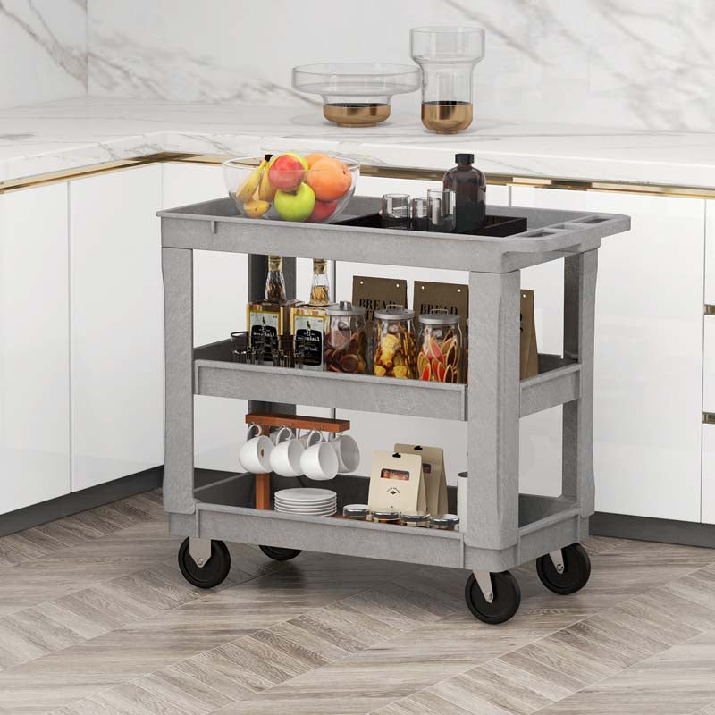 3-Tier PP Service Utility Cart Heavy-Duty Rolling Work Cart with 550 LBS Max Load and Adjustable Middle Shelf