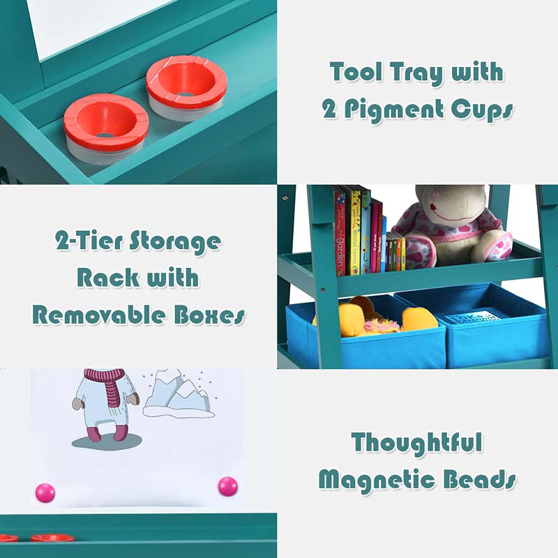 3-in-1 Double-Sided Kids Art Easel, Wooden Toddler Easel with Storage, Magnetic Whiteboard, Chalkboard & Paper Roll for Painting Drawing