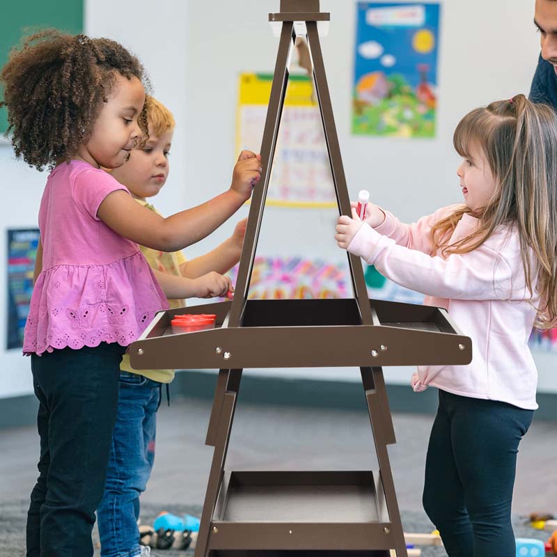 3-in-1 Double-Sided Kids Art Easel, Wooden Toddler Easel with Storage, Magnetic Whiteboard, Chalkboard & Paper Roll for Painting Drawing