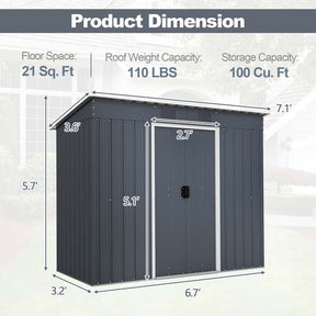3.6 FT x 7.1 FT Weatherproof Metal Outdoor Storage Shed Tool House with Floor Base, Air Vents & Lockable Door