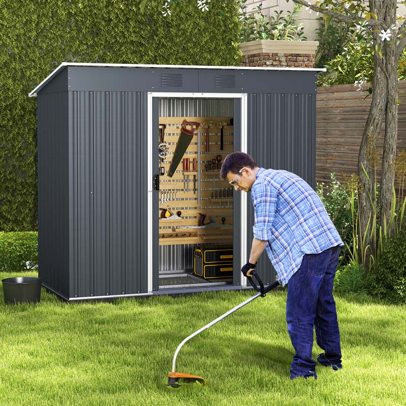 3.6 FT x 7.1 FT Weatherproof Metal Outdoor Storage Shed Tool House with Floor Base, Air Vents & Lockable Door