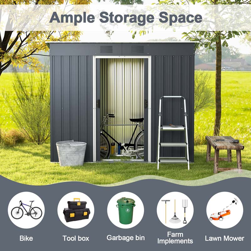 3.6 FT x 7.1 FT Weatherproof Metal Outdoor Storage Shed Tool House with Floor Base, Air Vents & Lockable Door