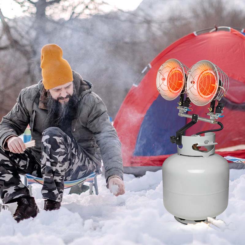 30,000 BTU Dual-Burner Propane Tank Top Heater with Adjustable Heat Setting & Tip-Over Switch, Portable Outdoor Heater for Camping, Fishing Garage