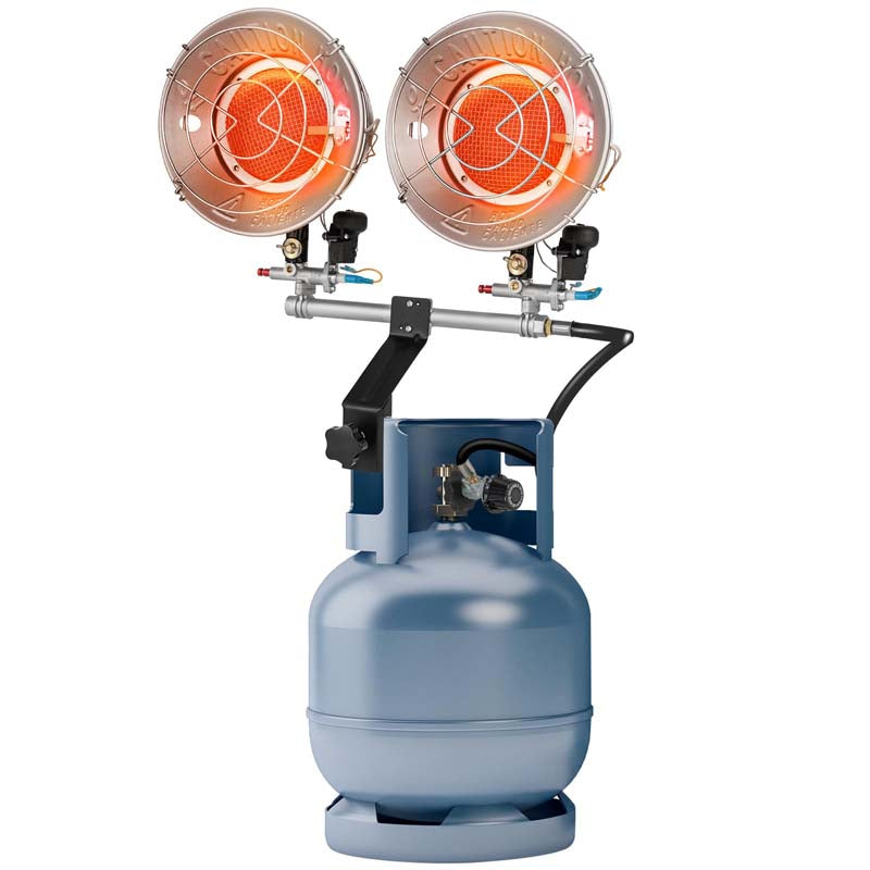 30,000 BTU Dual-Burner Propane Tank Top Heater with Adjustable Heat Setting & Tip-Over Switch, Portable Outdoor Heater for Camping, Fishing Garage