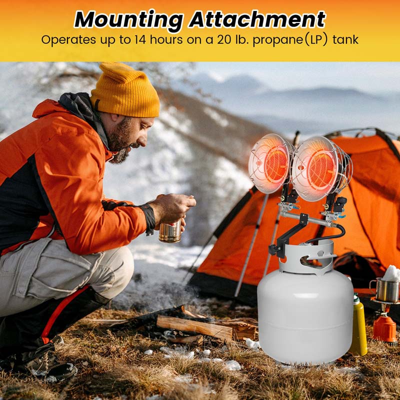 30,000 BTU Dual-Burner Propane Tank Top Heater with Adjustable Heat Setting & Tip-Over Switch, Portable Outdoor Heater for Camping, Fishing Garage