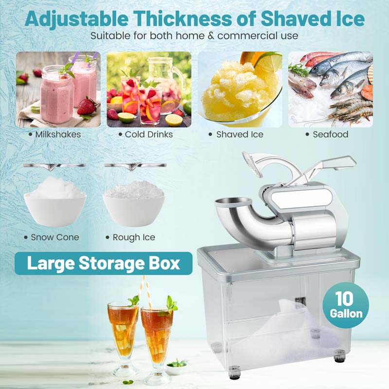 660LBS/H Commercial Ice Crusher, 300W ETL-Approved Stainless Steel Snow Cone Machine with Dual Blades & Safety Switch for Home Restaurant Bar