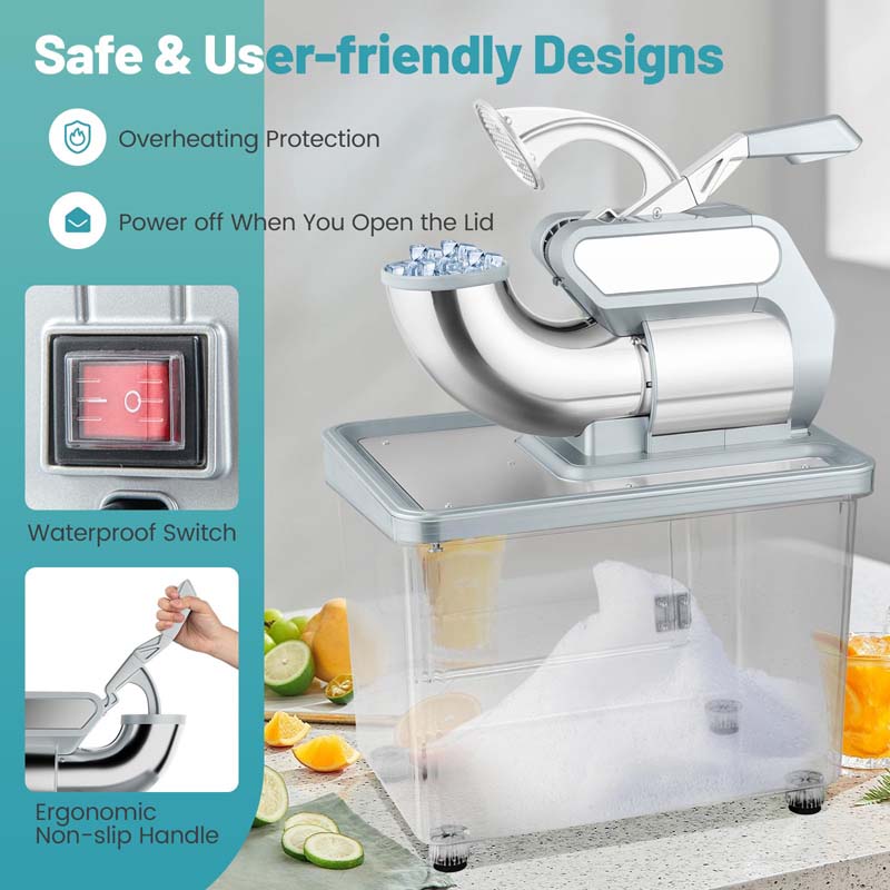 660LBS/H Commercial Ice Crusher, 300W ETL-Approved Stainless Steel Snow Cone Machine with Dual Blades & Safety Switch for Home Restaurant Bar