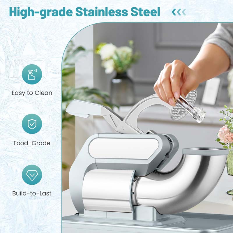 660LBS/H Commercial Ice Crusher, 300W ETL-Approved Stainless Steel Snow Cone Machine with Dual Blades & Safety Switch for Home Restaurant Bar