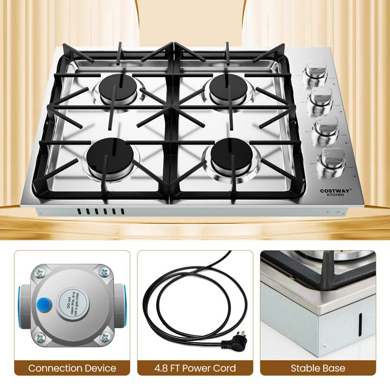 30/36" Gas Cooktop Stainless Steel Gas Stove Top with 4/6 Sealed Burners, ABS Knobs, NG/LP Convertible Gas Range Top for Kitchen