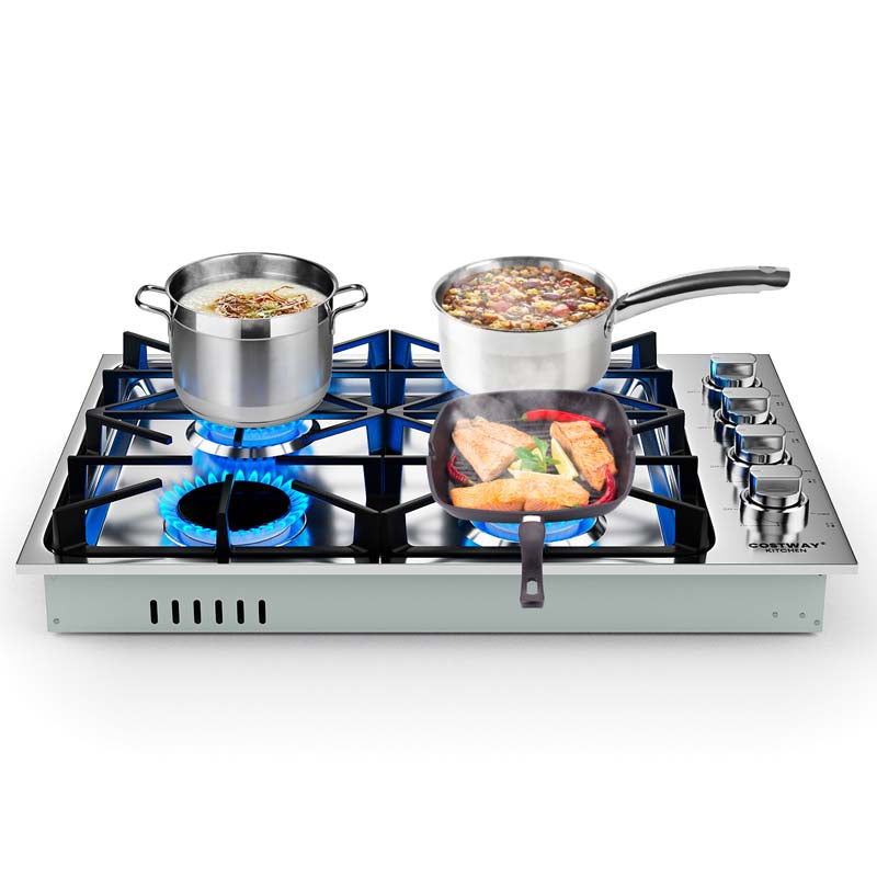 30/36" Gas Cooktop Stainless Steel Gas Stove Top with 4/6 Sealed Burners, ABS Knobs, NG/LP Convertible Gas Range Top for Kitchen