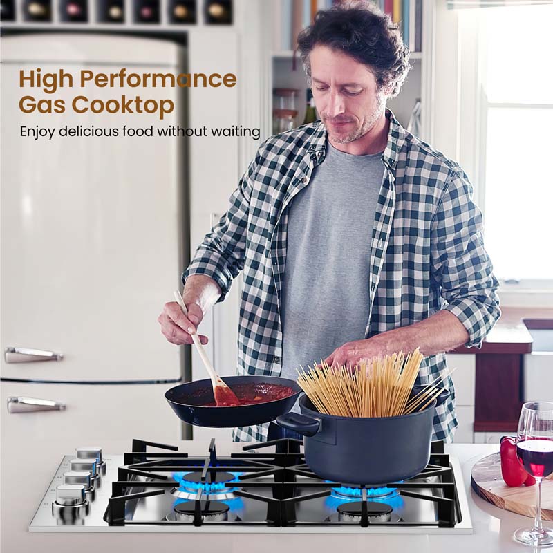 30/36" Gas Cooktop Stainless Steel Gas Stove Top with 4/6 Sealed Burners, ABS Knobs, NG/LP Convertible Gas Range Top for Kitchen