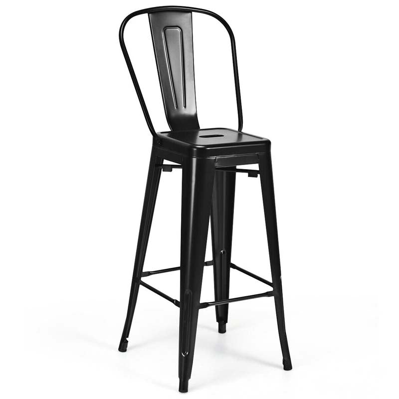 Industrial Stackable Metal Bar Stools Set of 4 with Removable Back & Footrest, 30" High Back Bar Height Chairs for Kitchen Island, Home Pub