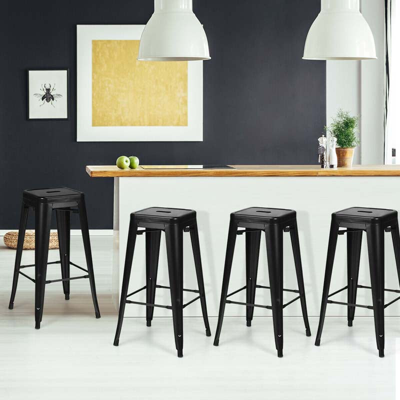 Industrial Stackable Metal Bar Stools Set of 4 with Removable Back & Footrest, 30" High Back Bar Height Chairs for Kitchen Island, Home Pub