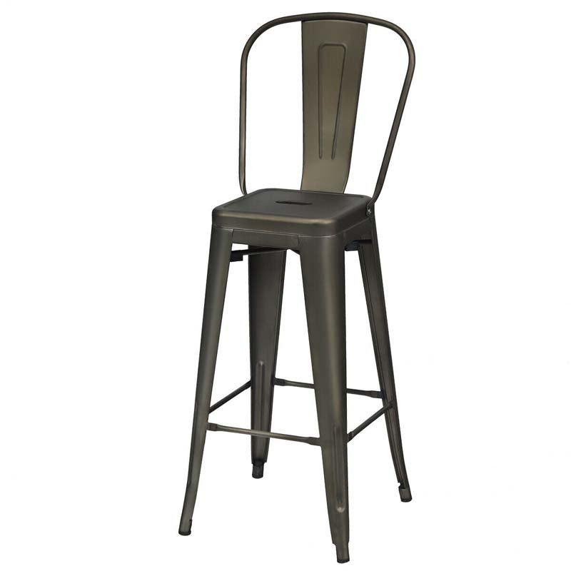 Industrial Stackable Metal Bar Stools Set of 4 with Removable Back & Footrest, 30" High Back Bar Height Chairs for Kitchen Island, Home Pub