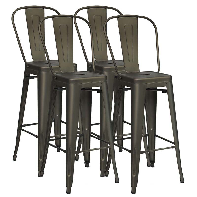 Industrial Stackable Metal Bar Stools Set of 4 with Removable Back & Footrest, 30" High Back Bar Height Chairs for Kitchen Island, Home Pub
