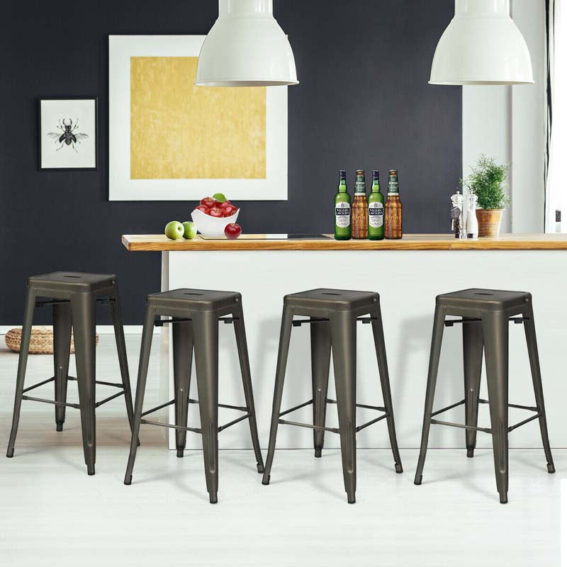 Industrial Stackable Metal Bar Stools Set of 4 with Removable Back & Footrest, 30" High Back Bar Height Chairs for Kitchen Island, Home Pub