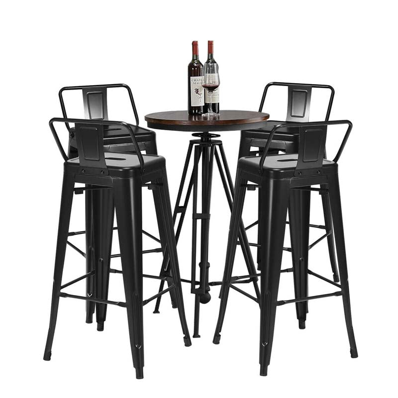 Industrial Stackable Metal Bar Stools Set of 4, 30" Low Back Bar Height Chairs with Removable Back & Footrest for Kitchen Island Indoor Outdoor