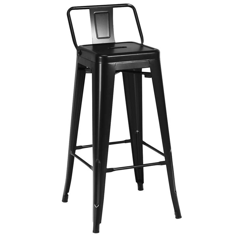 Industrial Stackable Metal Bar Stools Set of 4, 30" Low Back Bar Height Chairs with Removable Back & Footrest for Kitchen Island Indoor Outdoor